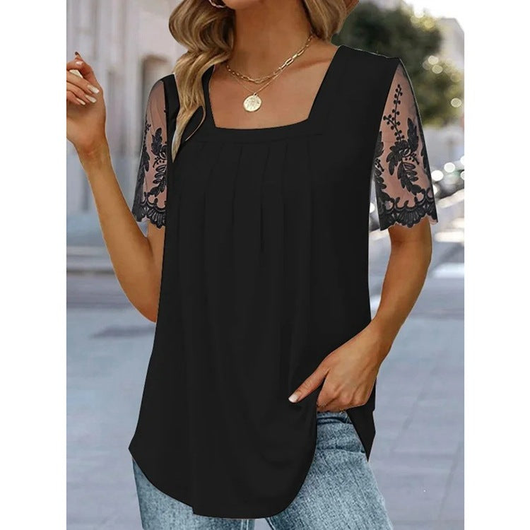 š„š„ćOgraniczona iloÅÄ sztukāØććS-5XLćš2025 Nowy modny jednolity kolor kwadratowy dekolt koronka krótki rÄkaw