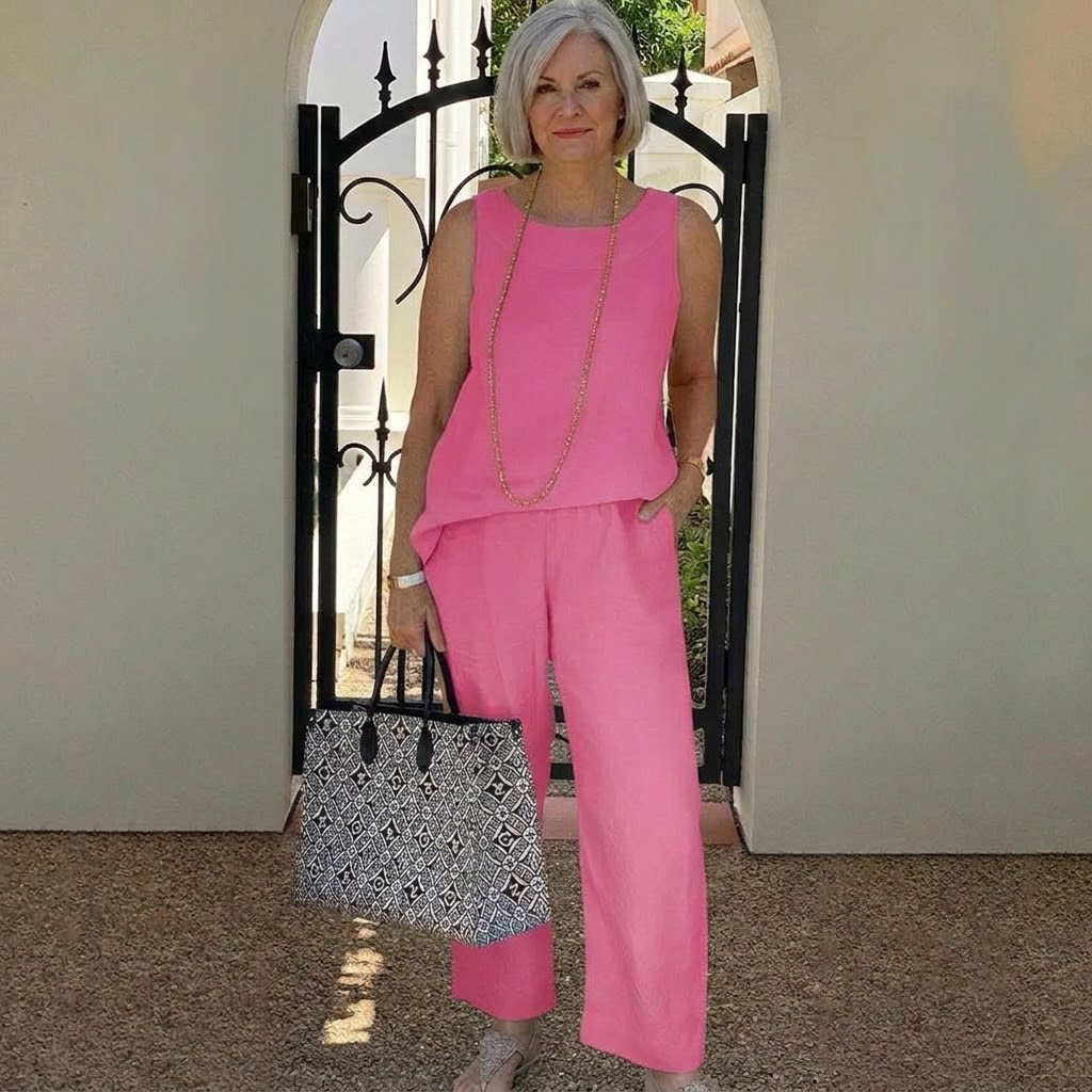 ✨😍【40-120kg】Conjunto de verano de algodón y lino, top sin mangas y pantalón de pierna ancha para mujer.✅️Pago contra entrega