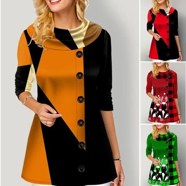 🔥🎄【S-5XL】2025 Nowy Świąteczny Ciepły Bawełniany Wygodny Casual Drukowany Modny damski top z długim rękawem-3905565