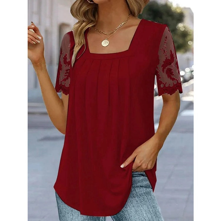 š„š„ćOgraniczona iloÅÄ sztukāØććS-5XLćš2025 Nowy modny jednolity kolor kwadratowy dekolt koronka krótki rÄkaw