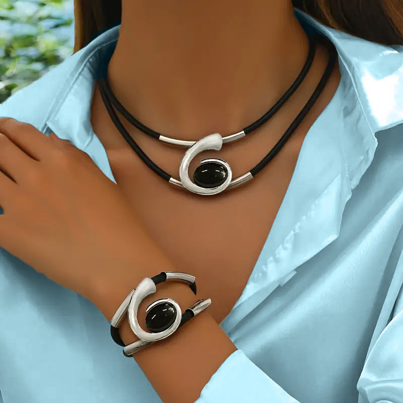 ✨Nowość, gorąca wyprzedaż🔥【Kup jeden, a drugi dostaniesz gratis】Zestaw naszyjnika i bransoletki w stylu boho z kamieniami szlachetnymi.wysoka jakość, modny i trendy