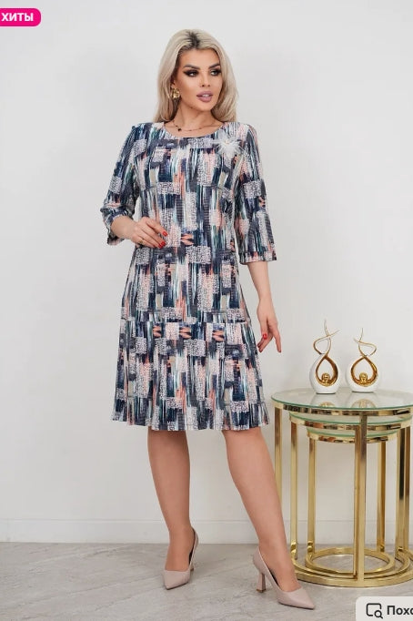 š„šćS-5XLćāØWiosenna nowa elegancka sukienka z rÄkawami trzy czwarte, drukowana, modna i elegancka, wysokiej jakoÅci