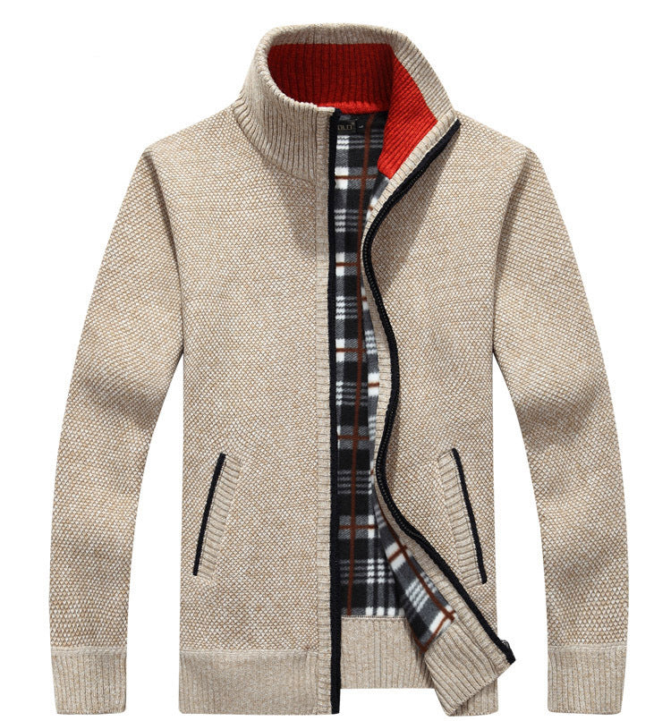 🔥49% sleva 🔥- Pánský zimní kardigan na zip, zesílený fleecový stojáček, volný a teplý
