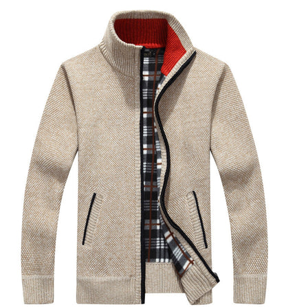 🔥49% sleva 🔥- Pánský zimní kardigan na zip, zesílený fleecový stojáček, volný a teplý