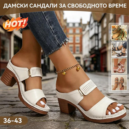 【36-43】Нови дамски летни сандали с висок ток и дебел ток, големи размери