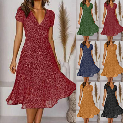 🌈👗 50% zniżki🔥【40-100 kg】Sukienka z krótkim rękawem, dekoltem w serek i wzorem w groszki, duże rozmiary ✅️Płatność przy odbiorze