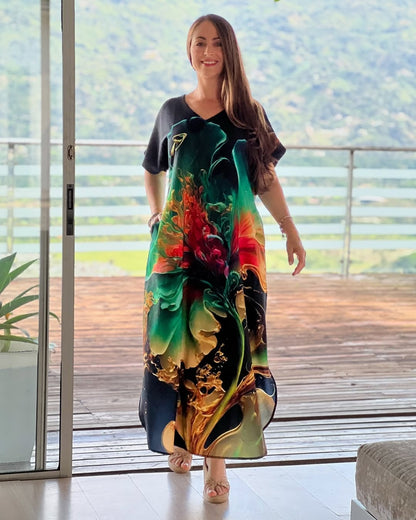 💐【S–5XL】2025 Europejska i amerykańska damska miękka i elegancka sukienka z mieszanki bawełny i jedwabiu, 🌷lekka i elegancka, 🌷smukła i wygodna, 🌷elegancka i komfortowa