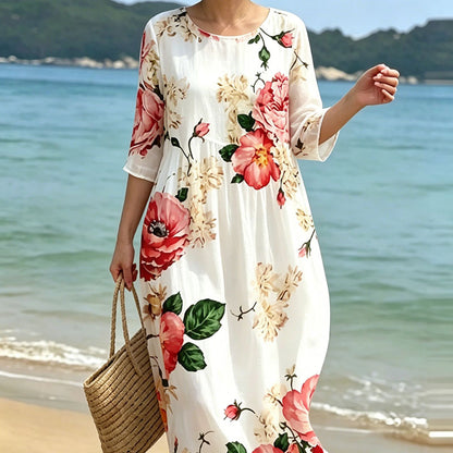 🌸🌸【50% de descuento】🔥【S-8XL】 2026 nuevo vestido con estampado de flores y cuello