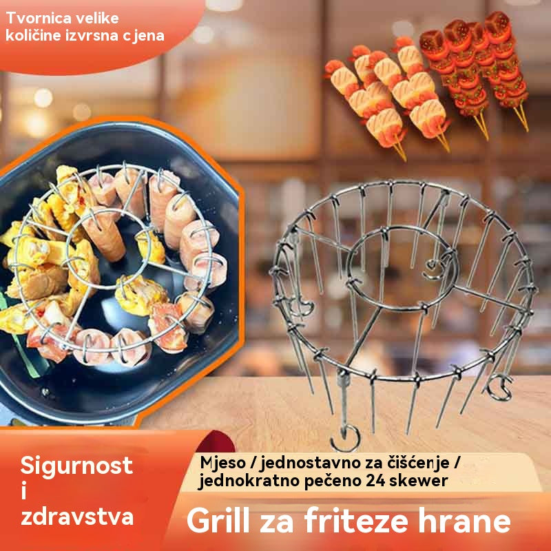 🍢🍖🍗【💥Plaćanje pouzećem】Rešetka za roštilj od nehrđajućeg čelika 304 s 24 ražnjića, prikladna za pećnice s fritezama