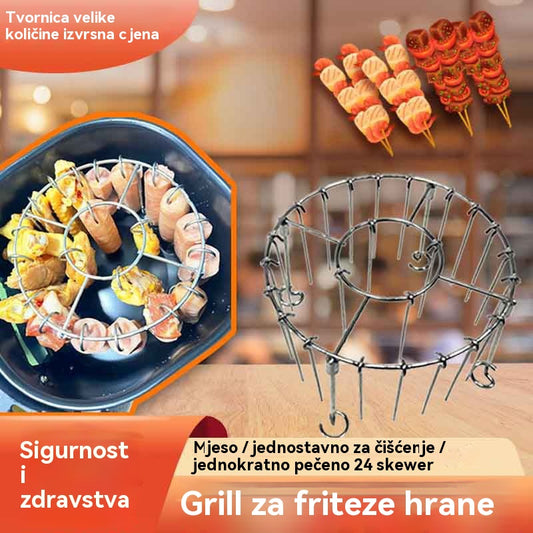 🍢🍖🍗【💥Plaćanje pouzećem】Rešetka za roštilj od nehrđajućeg čelika 304 s 24 ražnjića, prikladna za pećnice s fritezama