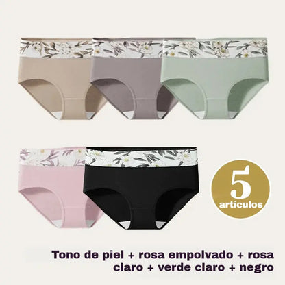 🩲【Conjunto de 5 piezas】Braguitas de encaje de talle alto, antibacterianas y protectoras ✅️Pago contra entrega