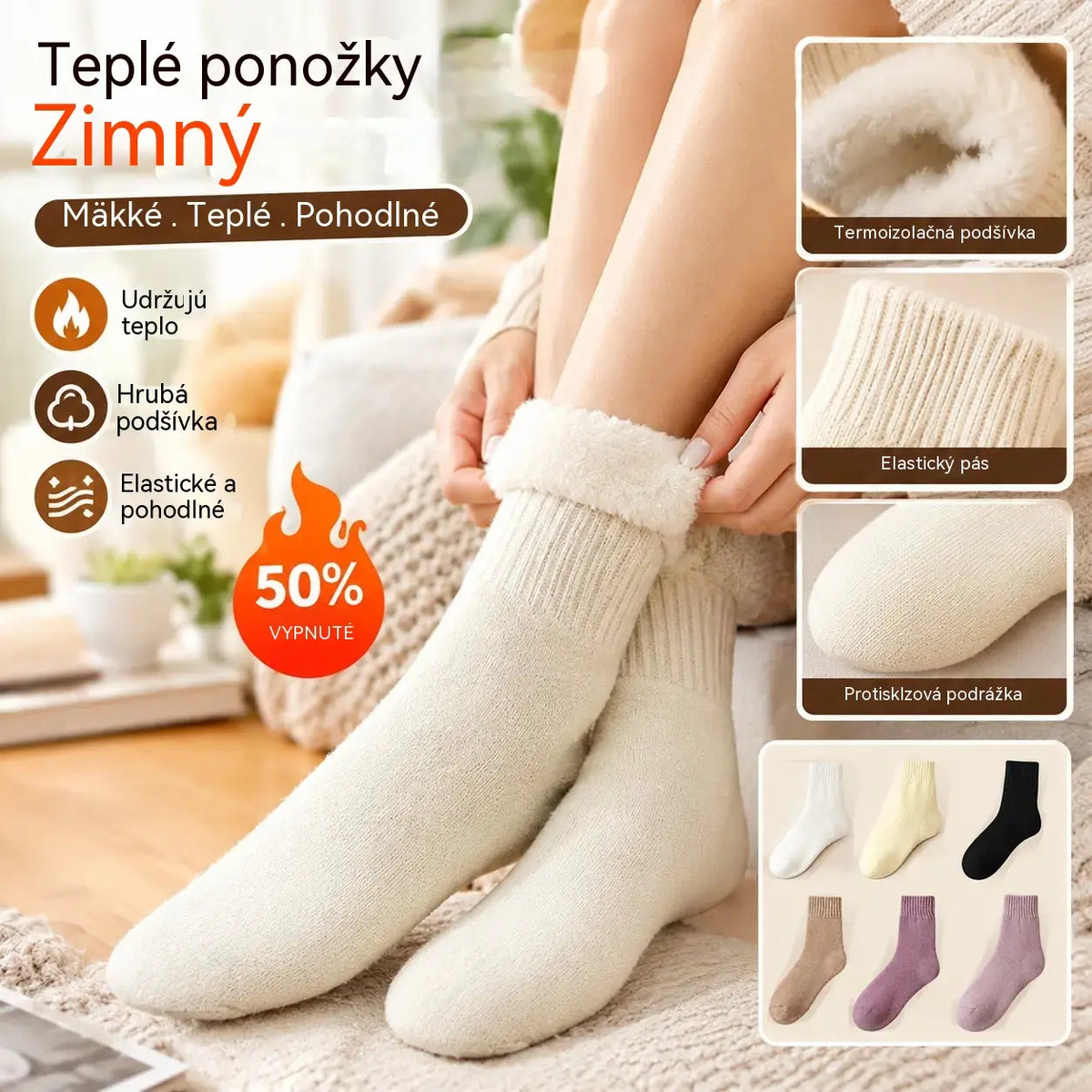 🔥🧦 【Balenie 6 párov】Zimné zateplené vlnené ponožky - extra hrubé, teplé a vysoko elastické