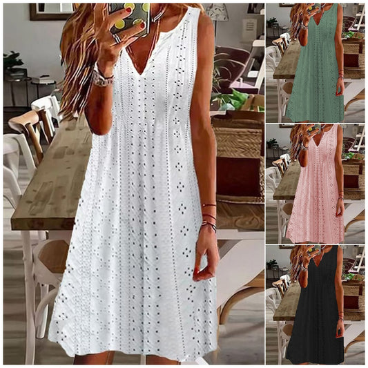 🧚‍♀️【S–5XL】😍 Letnia nowość w większych rozmiarach, jednolity kolor, bez rękawów, z dekoltem w serek i przewiewnym wzorem żakardowym