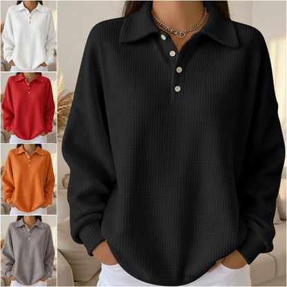 🔥🌷【Nowość na rok 2026】🎉🙌 Stylowa, elegancka, swobodna damska koszula z dzianiny waflowej z kołnierzykiem