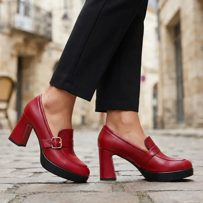 🔥👠【35-40】Nové členkové čižmy z pravej kože na hrubom podpätku - Módne dámske členkové čižmy na vysokom podpätku.