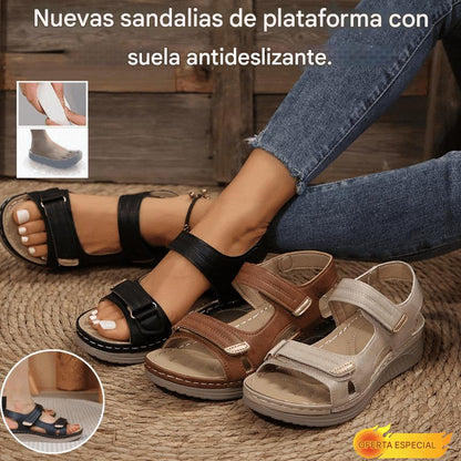 🔥【36-43】Sandalias de plataforma para uso diario con suela suave, tira única y cierre de velcro.