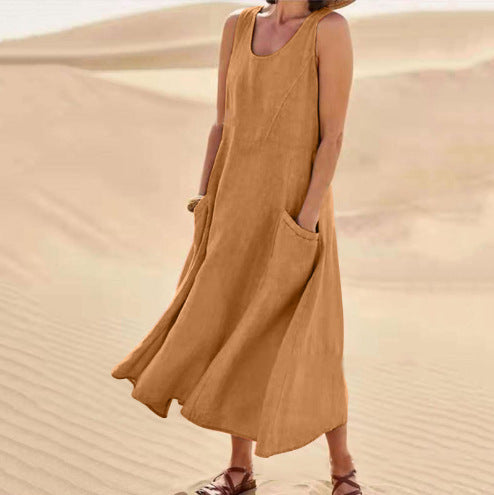 🌈💕【S-5XL】【Różne kolory】Nowa letnia moda elegancka sukienka bez rękawów z okrągłym dekoltem