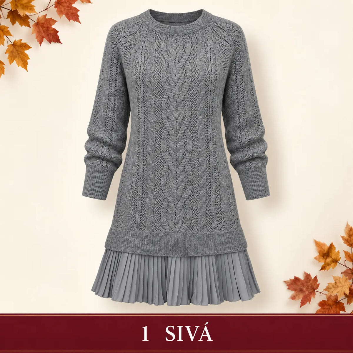 Elegantné pletené šaty s plisovaným lemom — pohodlný štýl na chladnejšie dni, dostupné vo veľkostiach S–3XL.