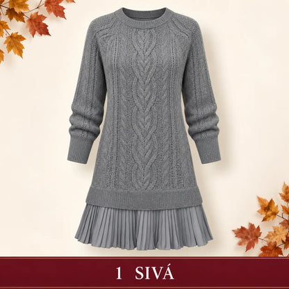 Elegantné pletené šaty s plisovaným lemom — pohodlný štýl na chladnejšie dni, dostupné vo veľkostiach S–3XL.