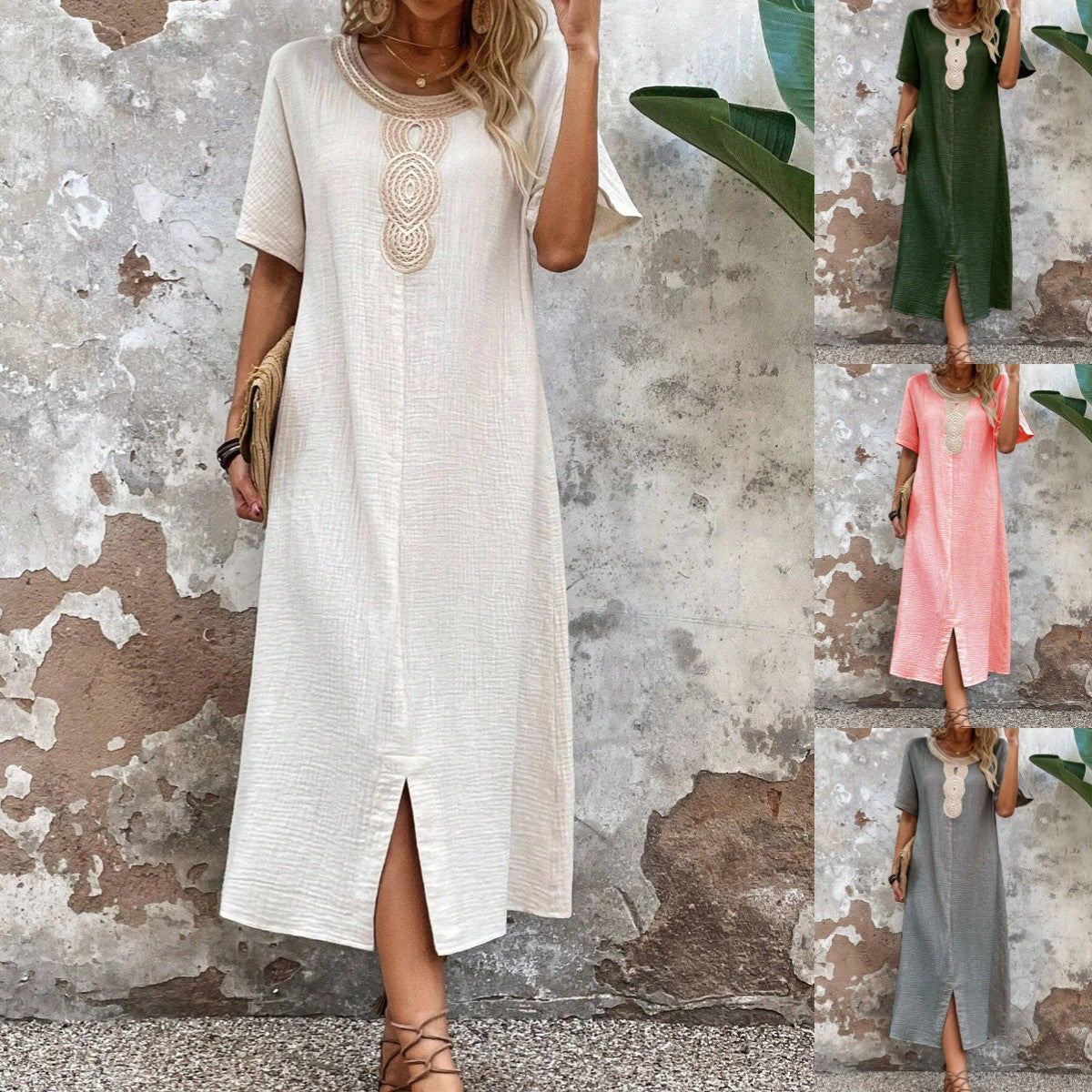 🧚‍♀️👗【50% popusta🔥】【S-3XL】💖Ljetna ženska haljina - mješavina čistog pamuka i lana, s prorezima, široki kroj