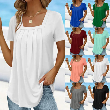 👚【Sezonski popust -50% 🔥】Ženska majica s velikim kvadratnim izrezom, plus veličine, kratki rukavi, 8 boja