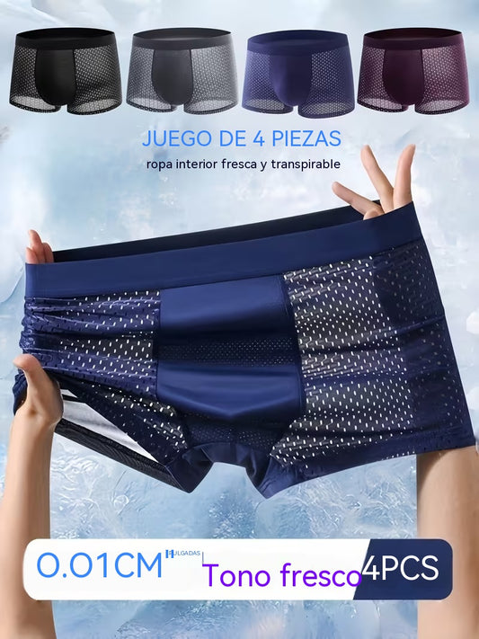 🔥【Pago contra reembolso, 50% de descuento】（1 juego 4 piezas）Calzoncillos bóxer de malla transpirable y cómodos para hombre