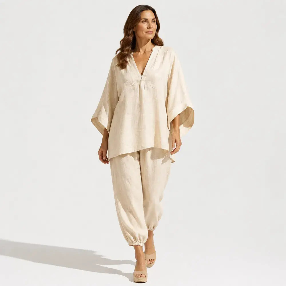 【S-3XL】👗Súprava s voľným výstrihom a širokým lemom, netopierími rukávmi, ležérny dizajn, voľný strih, ideálny pre každodenné nosenie - pohodlná a všestranná ✨🌸
