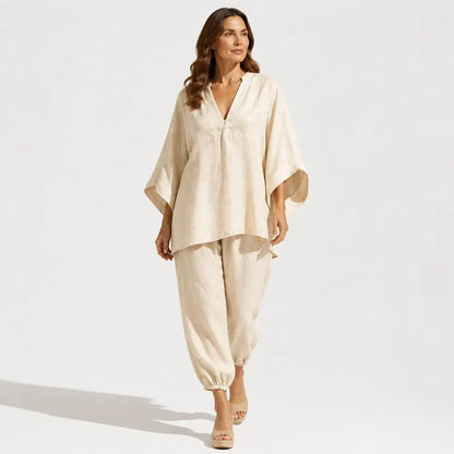 【S-3XL】👗Súprava s voľným výstrihom a širokým lemom, netopierími rukávmi, ležérny dizajn, voľný strih, ideálny pre každodenné nosenie - pohodlná a všestranná ✨🌸