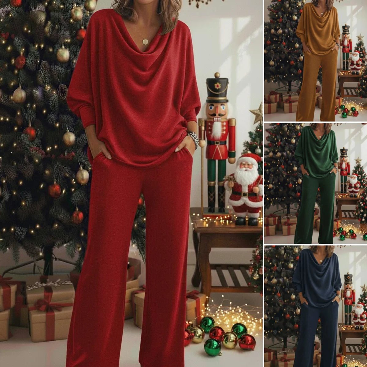 📢📢50% отстъпка!!! 🎅Комплект от две части, включващ удобен кадифен суитшърт и чифт еластични панталони.
