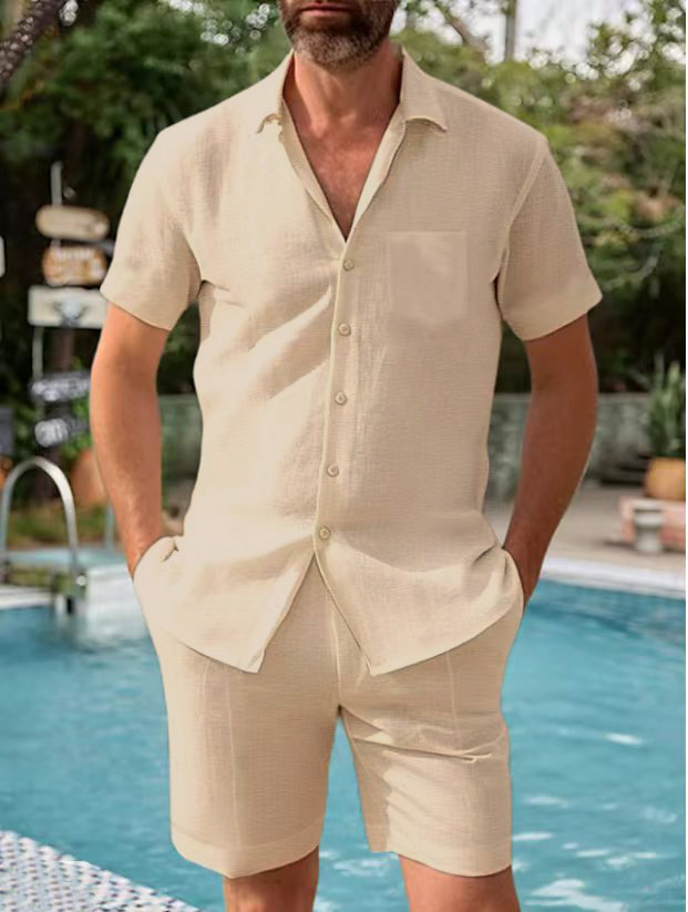 👔👖 【Top + Pantalones🔥】Conjunto de verano de algodón y lino para hombre, tallas grandes ✅️Pago contra entrega