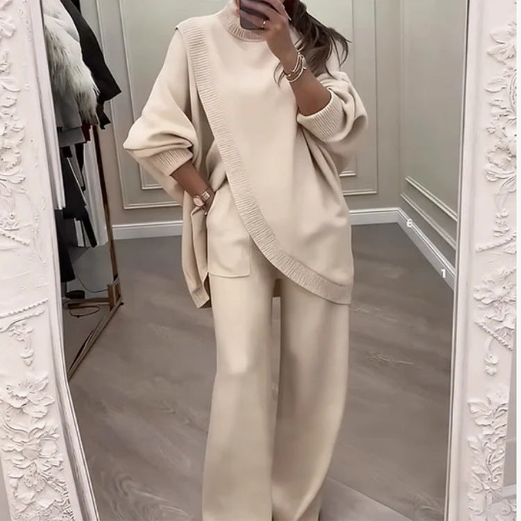 🔥💟 【Plaćanje pouzećem】【40-110 KG】🔥 Ženski dvodijelni set - asimetrični pulover + hlače širokih nogavica, široki kroj, mekana tkanina, super udobne👚 👖Besplatna dostava✨