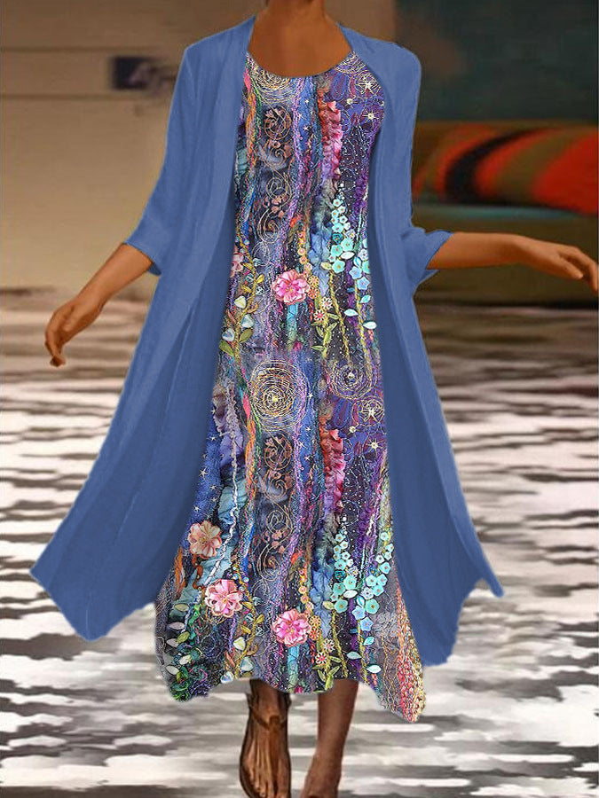 🌻 Descuento -50% 🔥🔥【40-120 kg】Nuevo vestido de mujer con estampado floral, vestido de dos piezas con escote redondo ✅Pago contra entrega