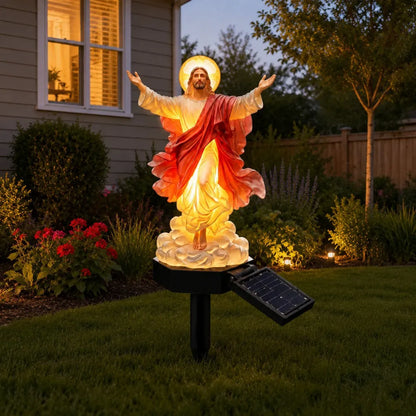 🔥 Estatua de jardín de Jesús iluminada con energía solar