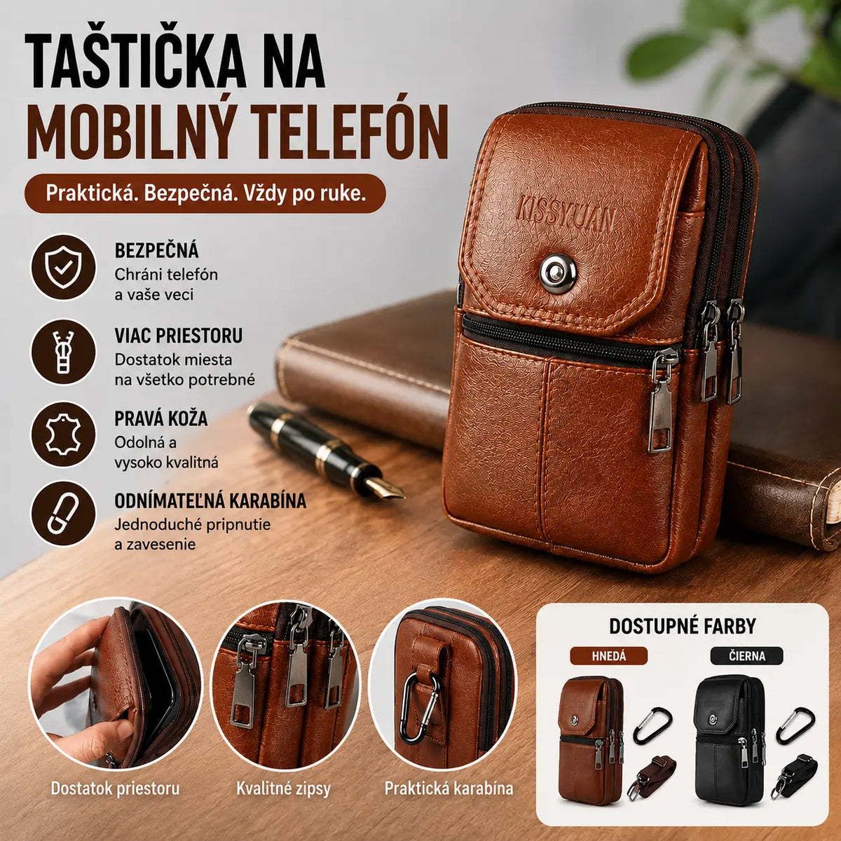 🔥😎Pánska retro kožená ledvinka, puzdro na telefón - odolná a vodeodolná
