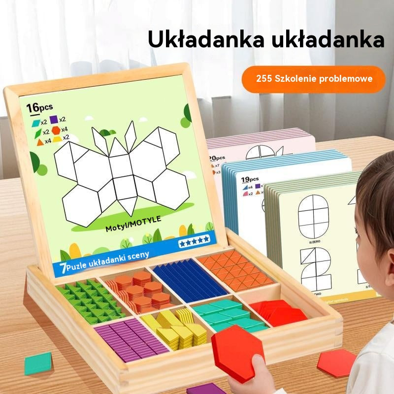 👶🌈🧩【225 elementów】🔥Magnetyczna drewniana układanka tangram, trening mózgu i zabawka edukacyjna dla dzieci, stymuluje myślenie