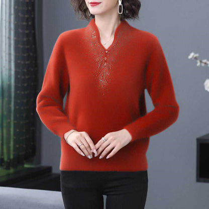 🍁🔥【M-5XL】Нов едноцветен пуловер с дебело V-образно деколте от 2025 г.