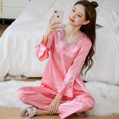 🔥 【M-4XL】 Dwuczęściowy zestaw piżamy z lodowego jedwabiu