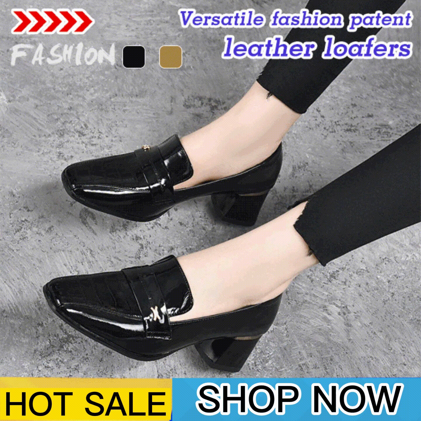 🔥✨【35-40】2025 Wiosna Nowe Modne Eleganckie Kwadratowe Noski Damskie Skórzane Buty Na Niskim Obcasie