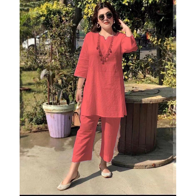 ✨Ženski novi proljetno/ljetni jednobojni elegantni dvodijelni set dugih rukava u etničkom stilu za 2026. [40-100 kg]