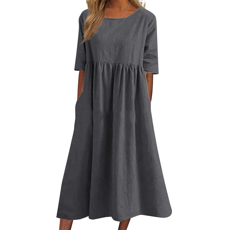 💥👗【S-5XL】2025 Bawełniana Casualowa Sukienka Z Kieszeniami