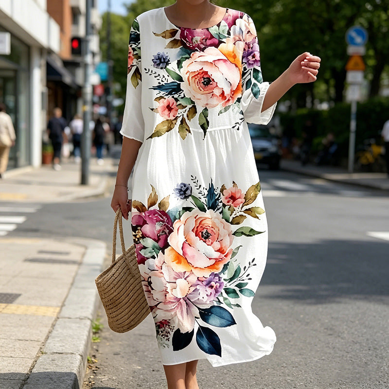 🌸🌸【50% de descuento】🔥【S-8XL】 2026 nuevo vestido con estampado de flores y cuello