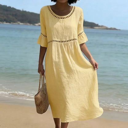【Producto nuevo, 50% solo hoy!!】💎2026 Alta calidad💎【S-3XL】Vestido de mujer de algodón y lino, con mangas abullonadas, transpirable, suave y cómodo