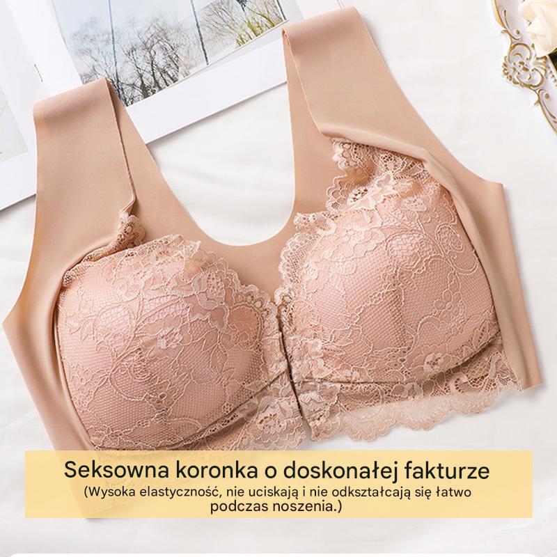 🔥💕【40-100 kg】✨👙 Biustonosz z zapięciem push-up z przodu i wykwintną koronkową ozdobą z tyłu