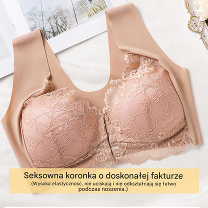 🔥💕【40-100 kg】✨👙 Biustonosz z zapięciem push-up z przodu i wykwintną koronkową ozdobą z tyłu