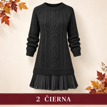 Elegantné pletené šaty s plisovaným lemom — pohodlný štýl na chladnejšie dni, dostupné vo veľkostiach S–3XL.