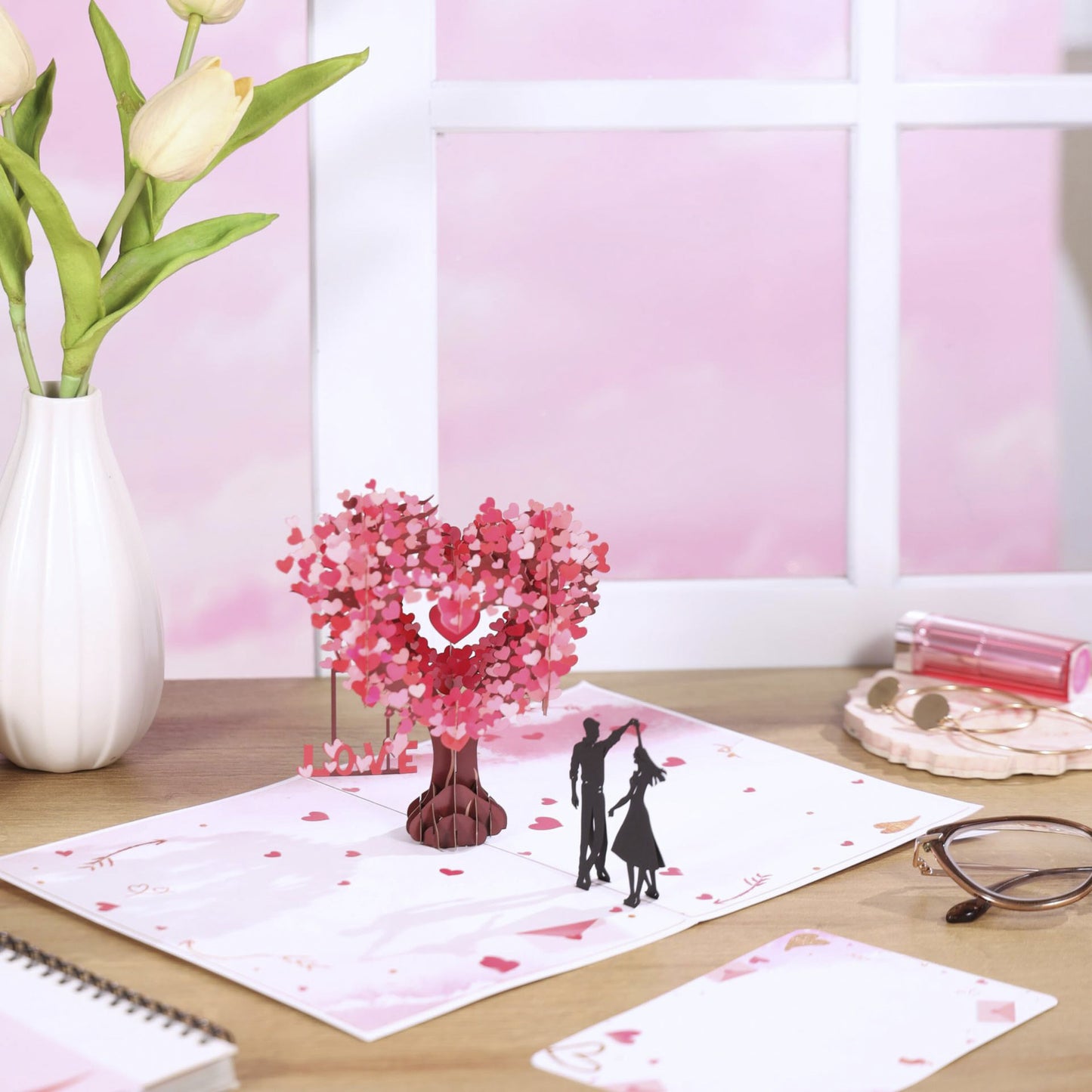 💕💞 Карта за Свети Валентин: 3D поздравителна карта с дърво във формата на сърце.Подаръчна елха, поздравителни картички, подаръци за приятелка, сватбени покани