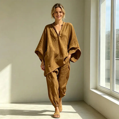 【S-3XL】👗Súprava s voľným výstrihom a širokým lemom, netopierími rukávmi, ležérny dizajn, voľný strih, ideálny pre každodenné nosenie - pohodlná a všestranná ✨🌸