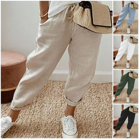 🌿🌈【S-3XL】Wiosenna nowa moda damska bawełna i len casualowe spodnie w wielu kolorach