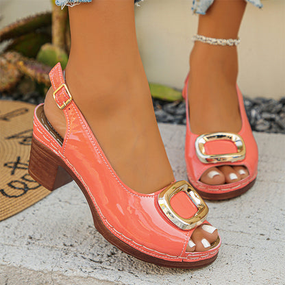 【50% de descuento en novedades】✨👡Sandalias premium de cuero genuino - tacón bajo, elegantes y versátiles