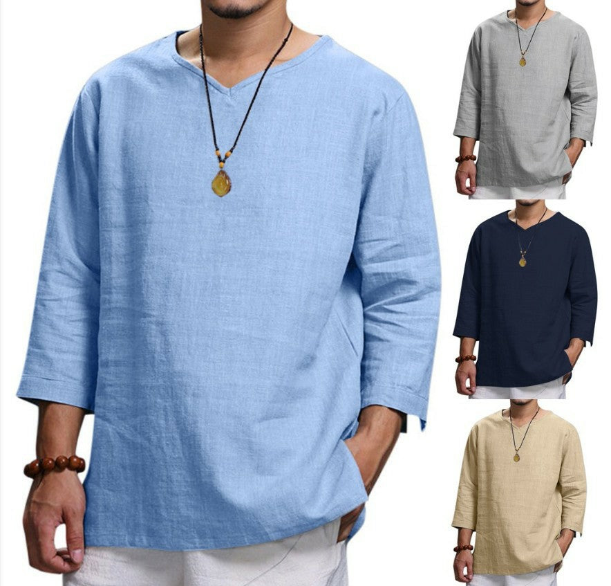 👔50% de descuento🔥 Camisa de hombre confeccionada en algodón y lino, holgada y transpirable.✅️Pago contra entrega